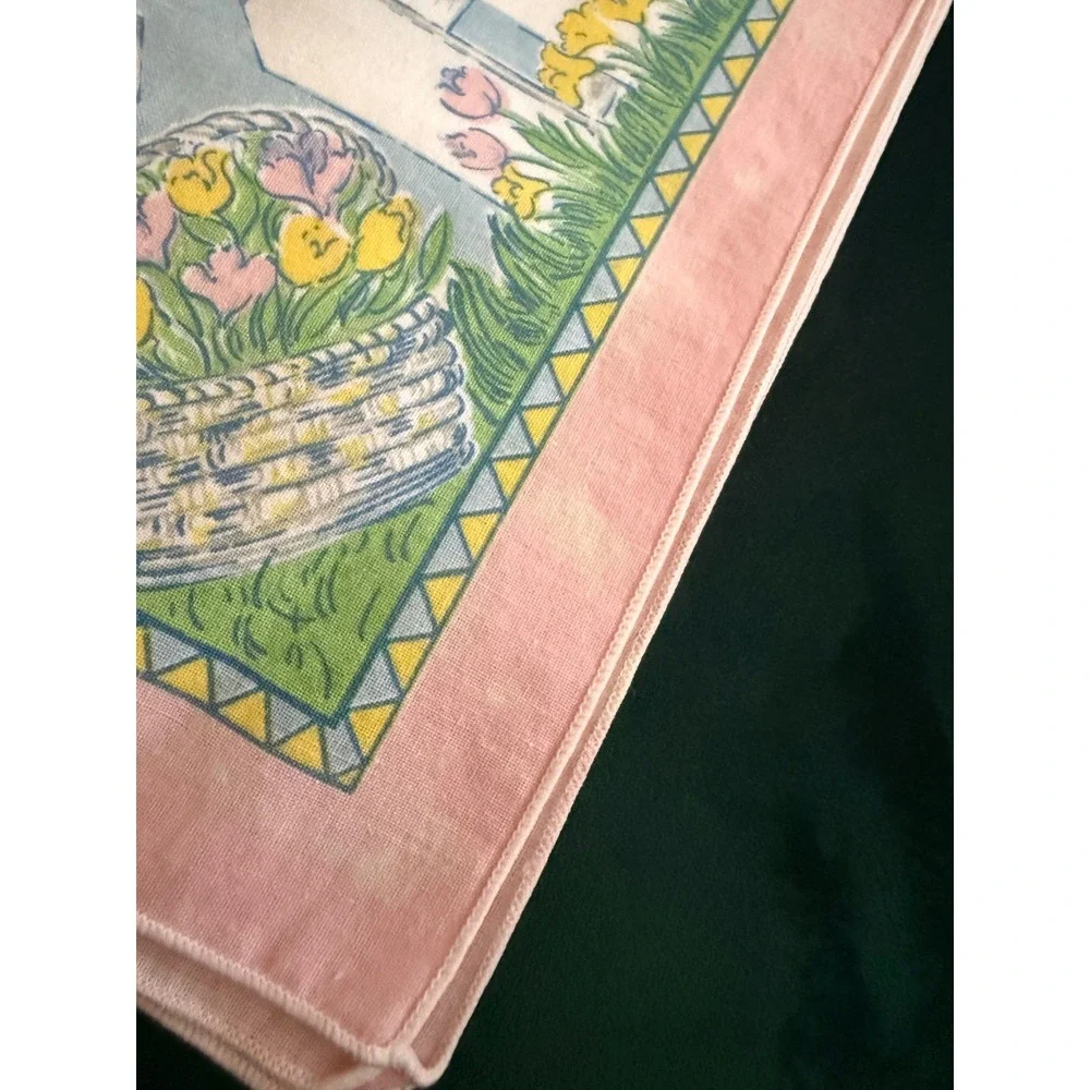 Vintage Pastel Garden Picnic Napkins Set‎ of 3 Pink Blue White Fence Floral 16in